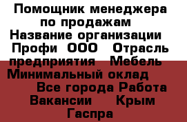 Помощник менеджера по продажам › Название организации ­ Профи, ООО › Отрасль предприятия ­ Мебель › Минимальный оклад ­ 60 000 - Все города Работа » Вакансии   . Крым,Гаспра